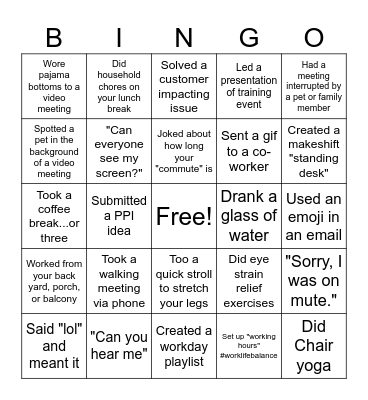 Supply Center Bingo - Things you did this week! Bingo Card
