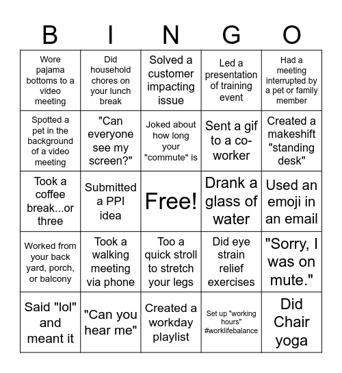 Supply Center Bingo - Things you did this week! Bingo Card