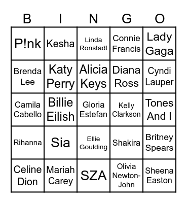 Female Artists Bingo Card