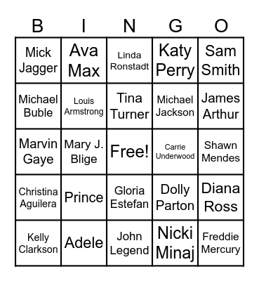 Female vs. Male Artists Bingo Card