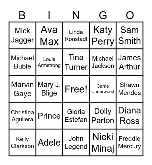 Female vs. Male Artists Bingo Card