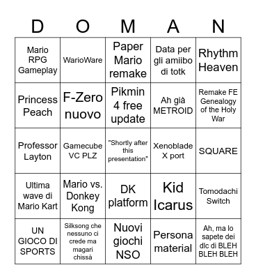 Nintendo Direct 14/09/2023 Bingo Card