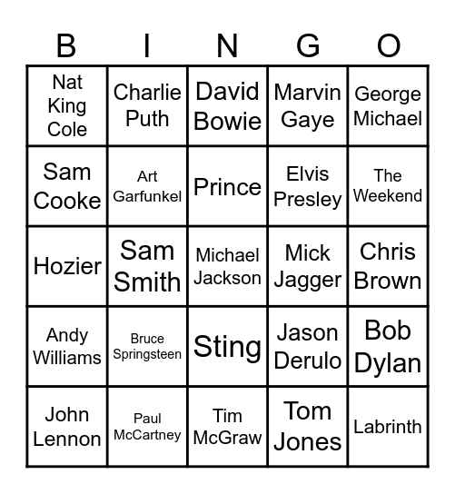 Male Artists Bingo Card