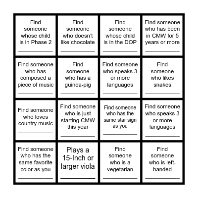 CMW HUMAN SCAVENGER HUNT Bingo Card