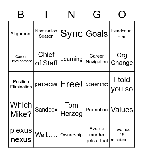 HR Partner Snarky Lingo Bingo Card