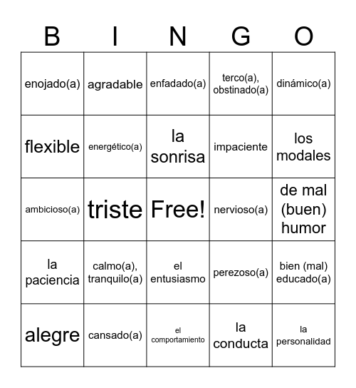 Aci se Dice El Bien Estar - Chapter 6 Vocab1  Level 1 Bingo Card