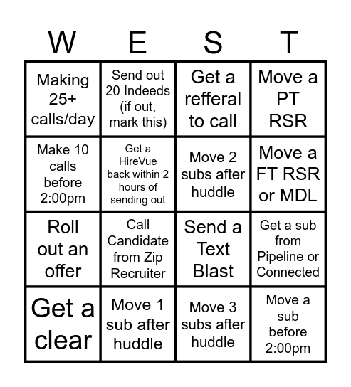 WEST Bingo Card