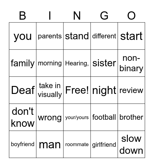 ASL Bingo Card