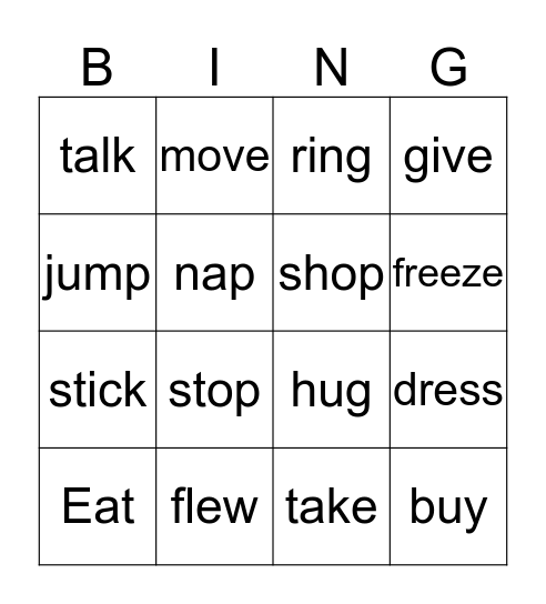 Irregular and Regular Verb Bingo Card
