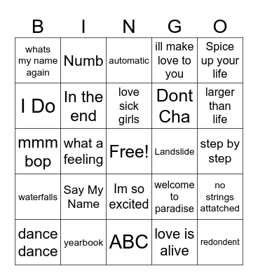 Boy VS Girl groups Bingo Card