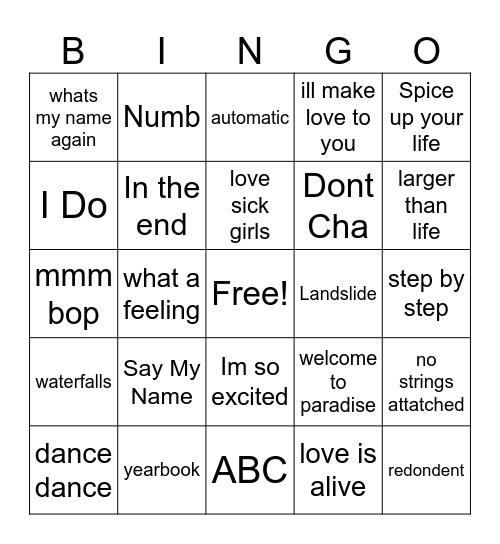 Boy VS Girl groups Bingo Card