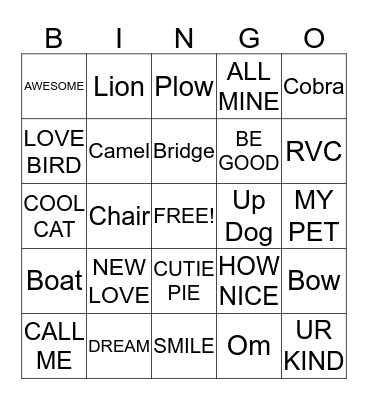 RVC Yoga Valentine Bingo! Bingo Card