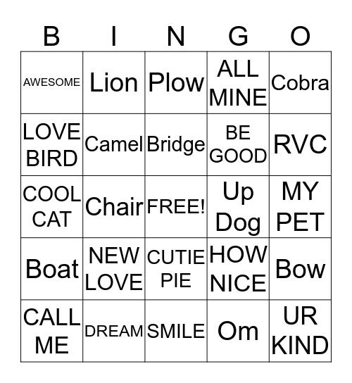 RVC Yoga Valentine Bingo! Bingo Card