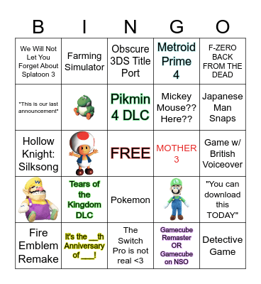 NINTENDO DIRECT 09.14.23 Bingo Card