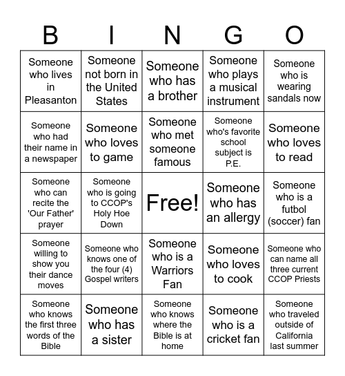 CCOP People B-I-N-G-O Bingo Card