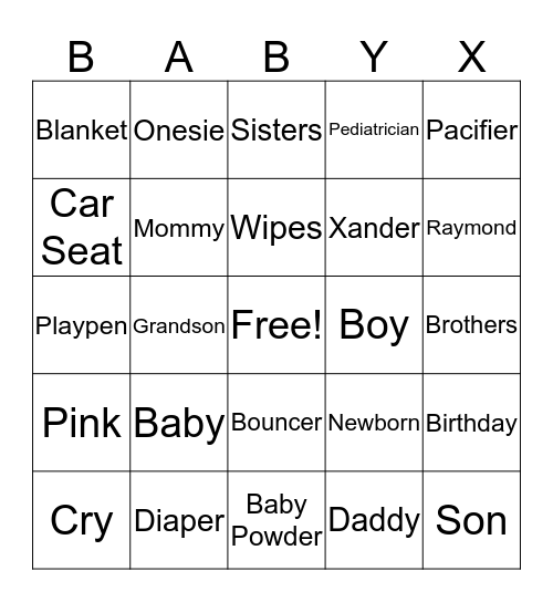 Baby Bingo Card