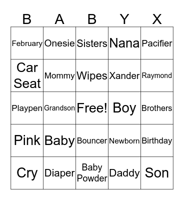 Baby Bingo Card