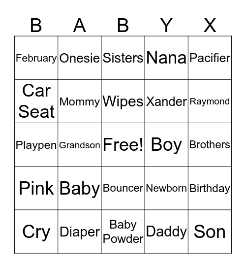 Baby Bingo Card