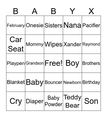 Baby Bingo Card