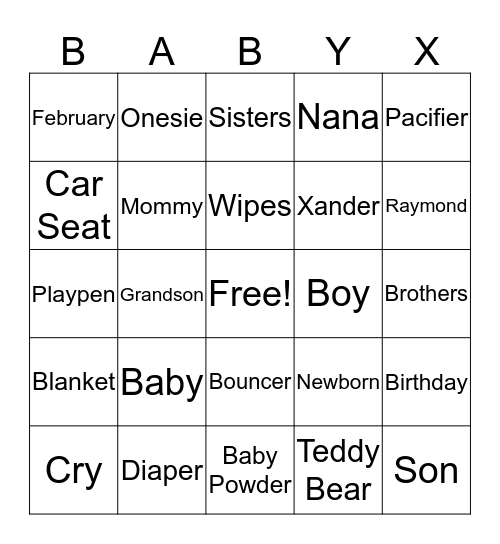 Baby Bingo Card