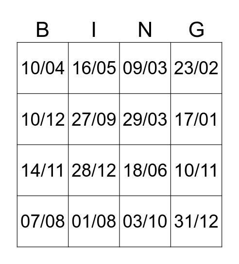 Datum Bingo Card