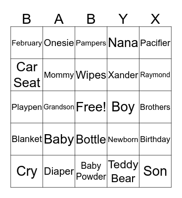 Baby Bingo Card