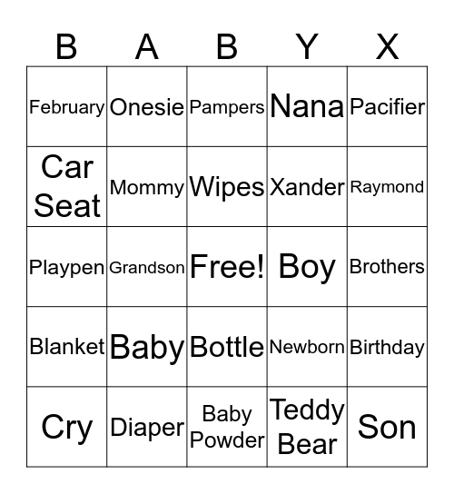 Baby Bingo Card