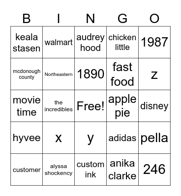 Untitled Bingo Card