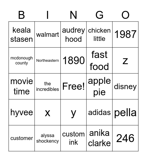 Untitled Bingo Card