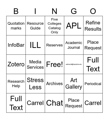 Intro to the Library Bingo Card