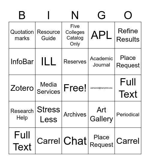 Intro to the Library Bingo Card