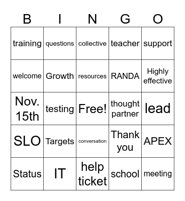 APEX lead team Bingo Card