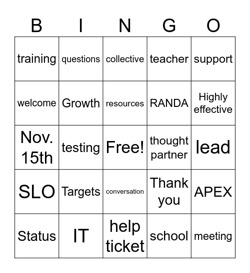APEX lead team Bingo Card