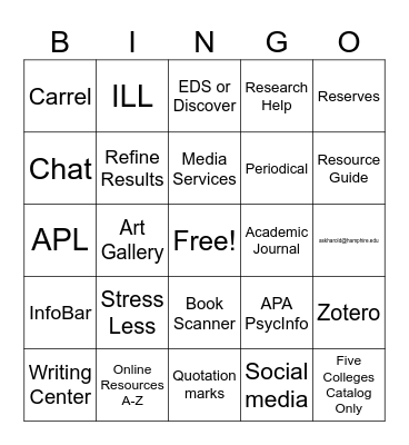 Intro to the Library Bingo Card