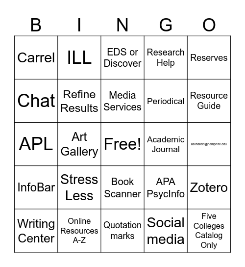 Intro to the Library Bingo Card