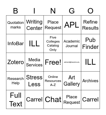 Library Introduction Bingo Card