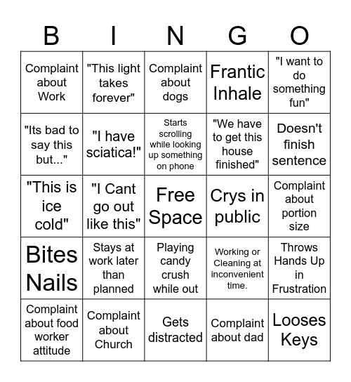 Momgo (Mom Bingo) Bingo Card