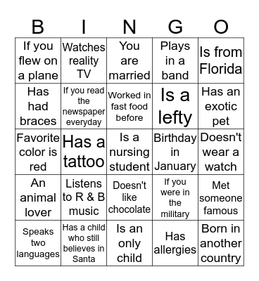 People Bingo Card