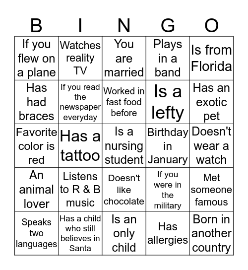 People Bingo Card