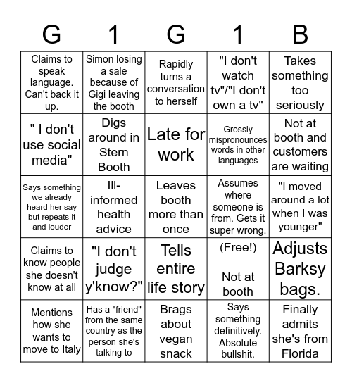 G1G1 BINGO Card