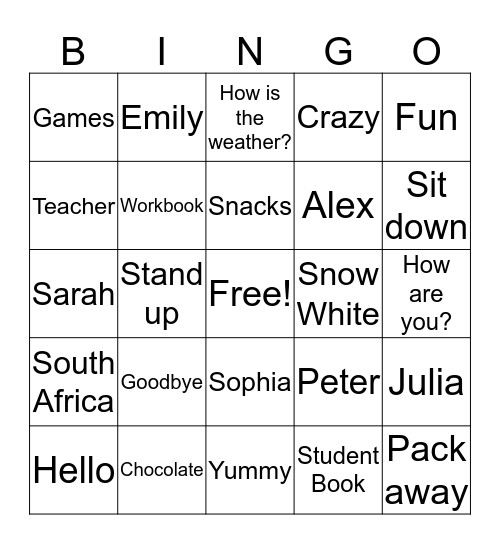 Fun Day Bingo Card
