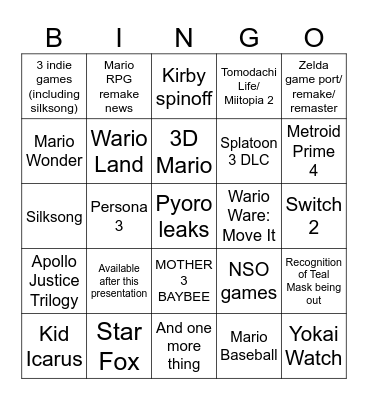 Untitled Bingo Card
