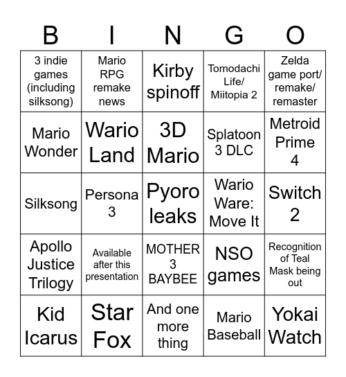 Untitled Bingo Card