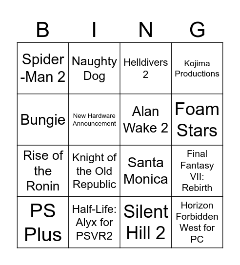 State of Play - September 2023 Bingo Card