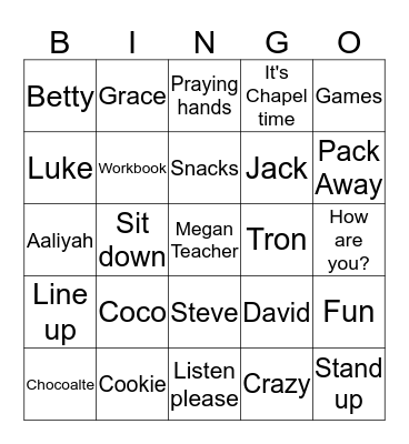 Snack Party Bingo Card