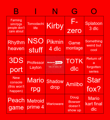 Nintendo direct bingo Card