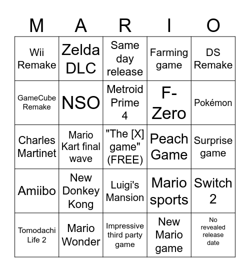 9.14.23 Nintendo Direct Bingo Card