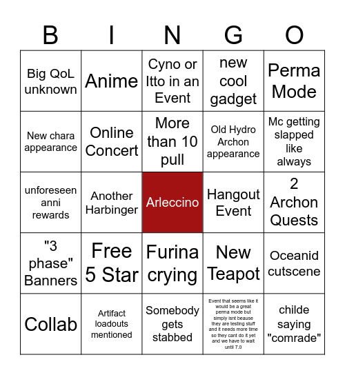 4.1 Genshin Livestream Bingo Card