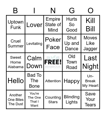 Song Intros Bingo Card