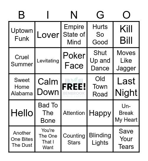 Song Intros Bingo Card